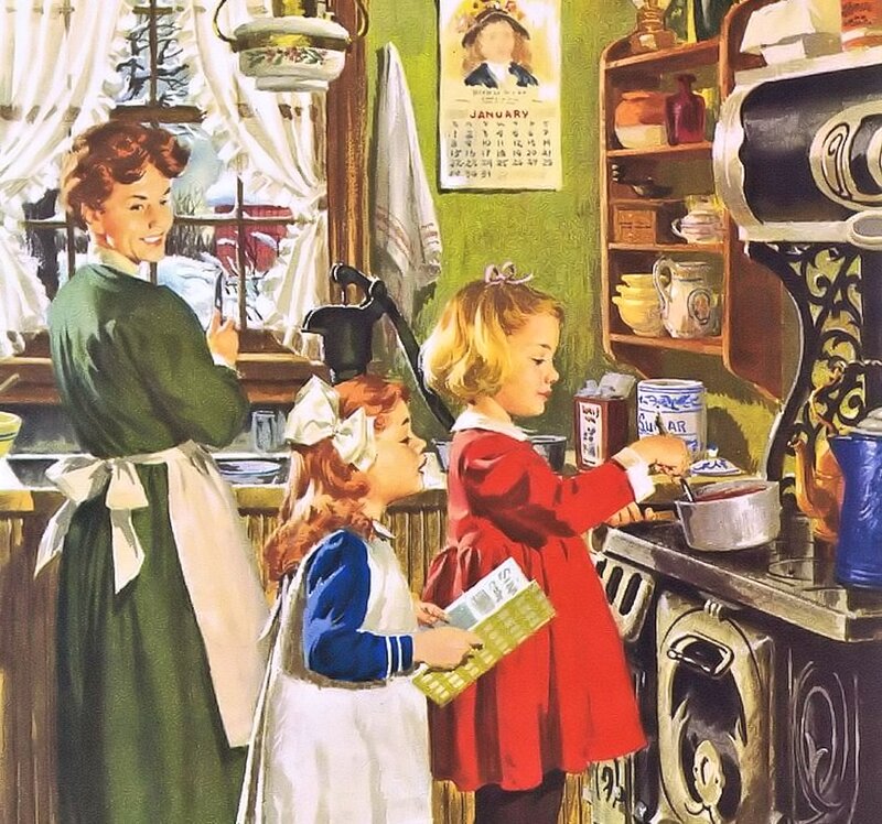 Woman and Children in Kitchen
