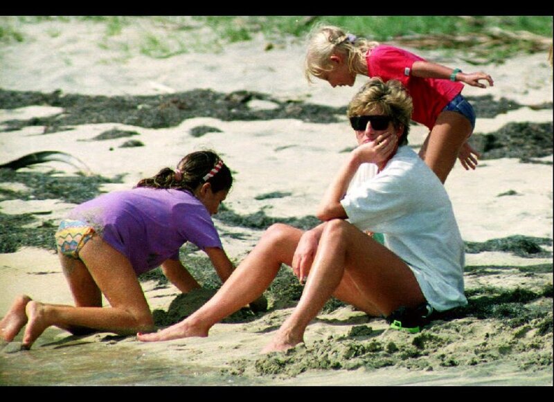 Woman and Children on Beach — White