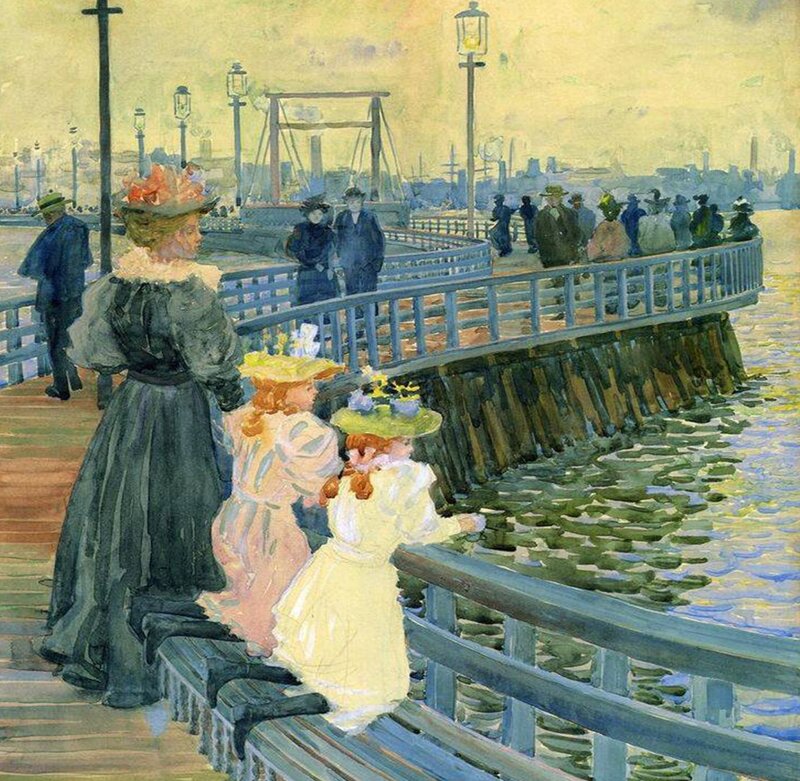 Woman and Children on Pier