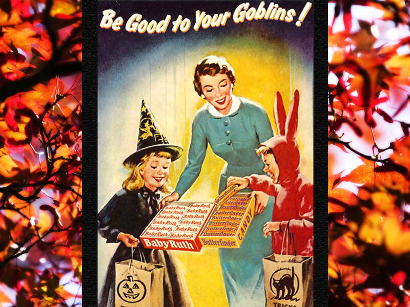 Woman and Children Trick-or-treating