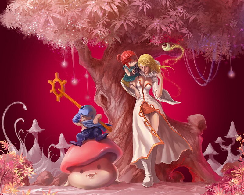 Woman and Children under Tree — Red
