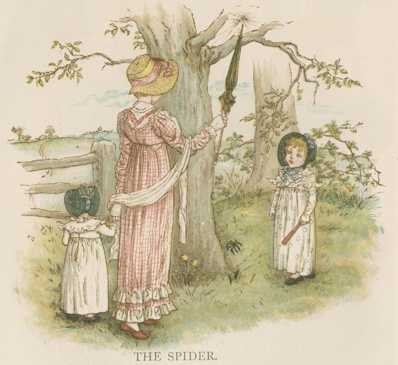 Woman and children with spider