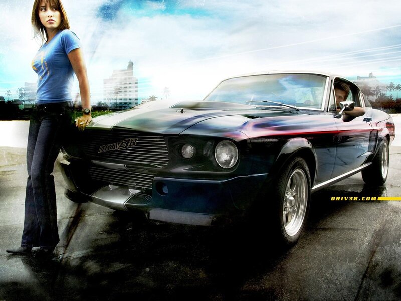 Woman and Classic Car — Blue