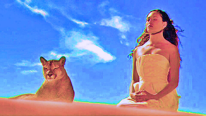 Woman and Cougar — Blue, Serene