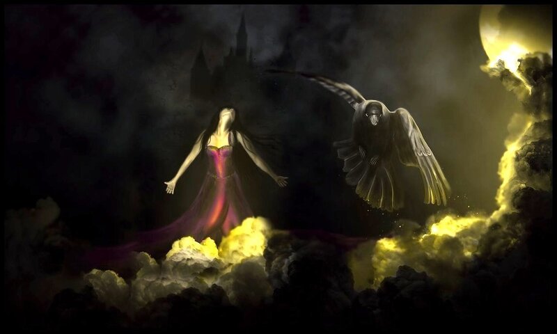 Woman and Crow in Clouds