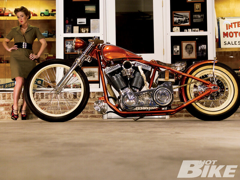 Woman and Custom Motorcycle