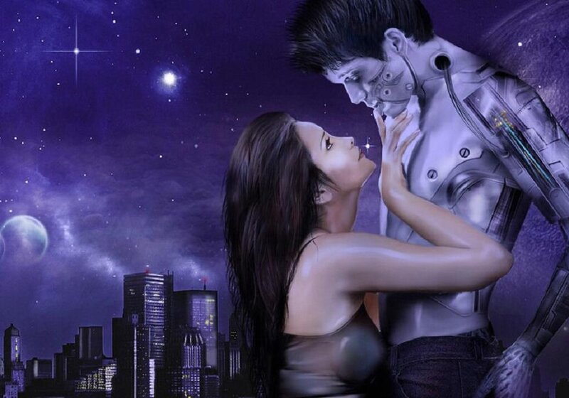 Woman and Cyborg Embracing