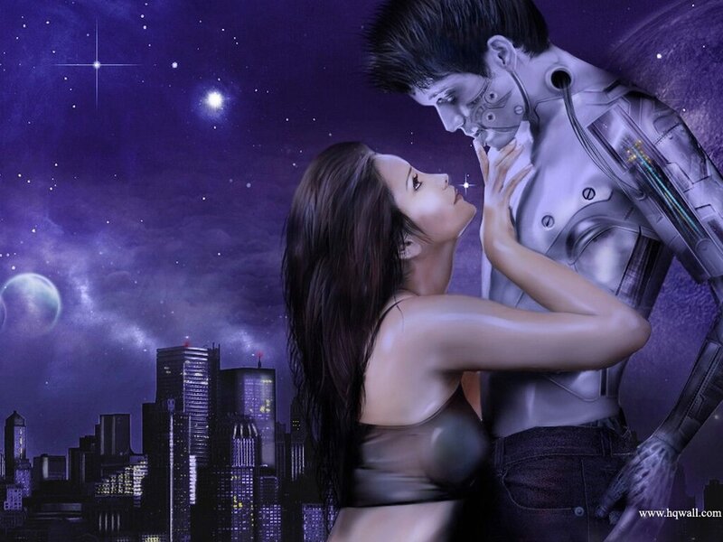 Woman and Cyborg in Embrace