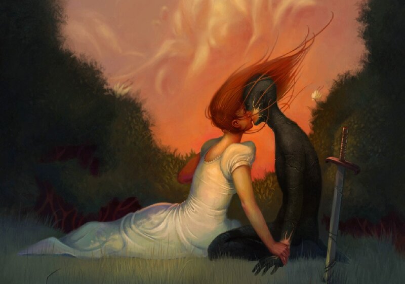Woman and Dark Figure — Orange
