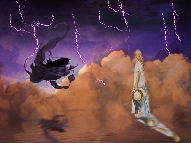 Woman and Dark Figure — Purple