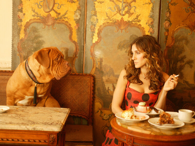 Woman and Dog at Cafe