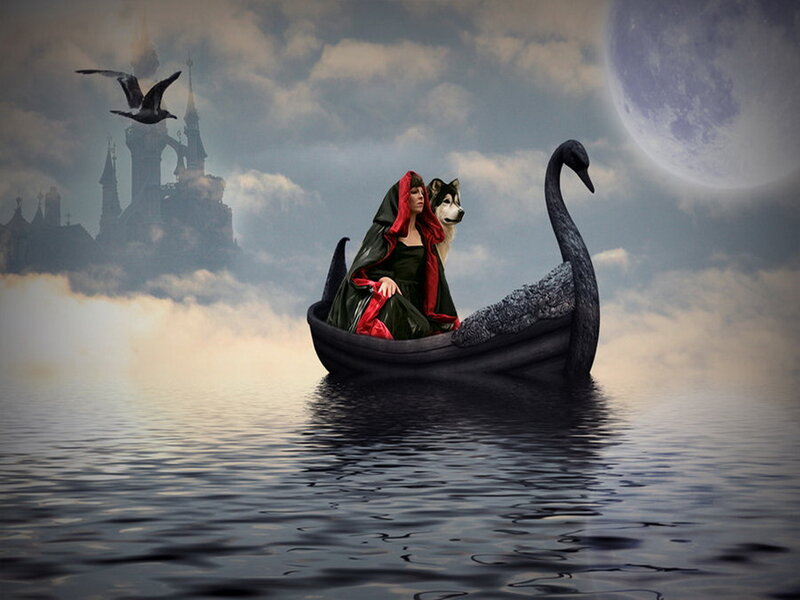 Woman and Dog in Boat