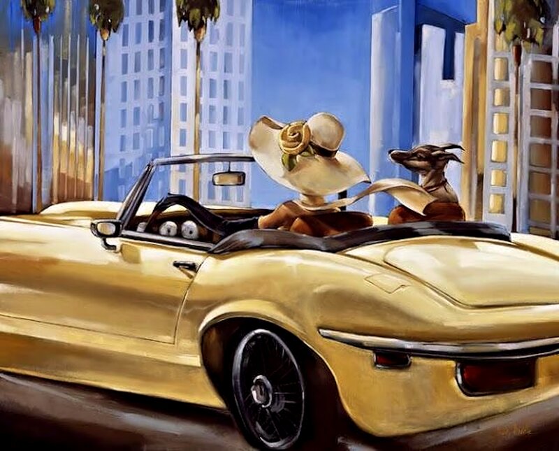 Woman and Dog in Car