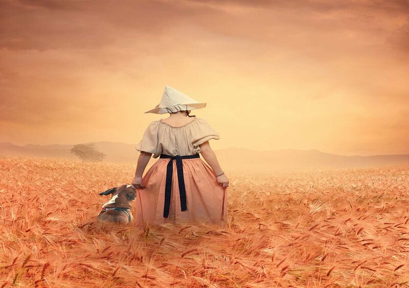 Woman and Dog in Field — Orange