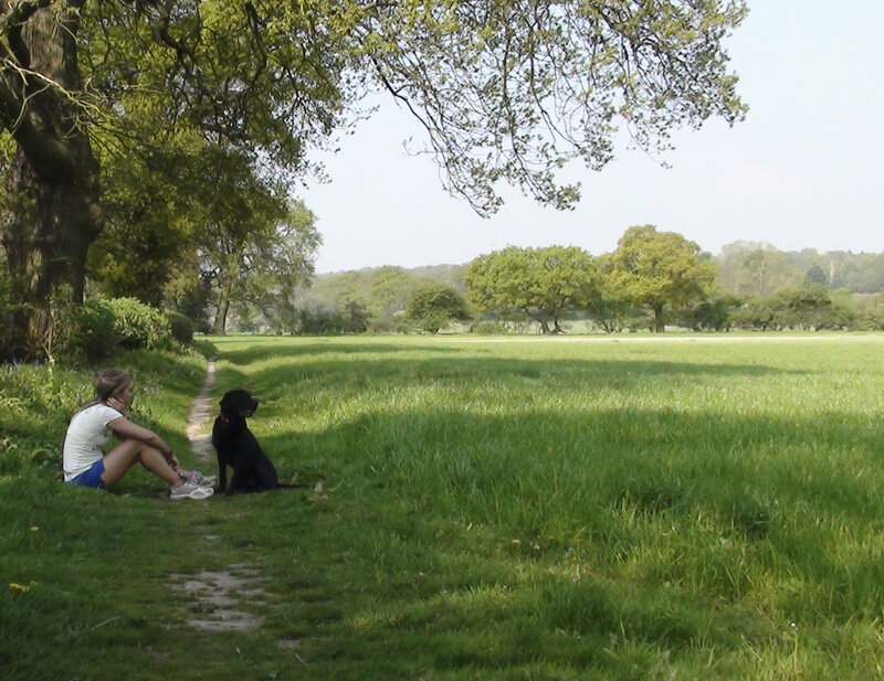 Woman and Dog in Field