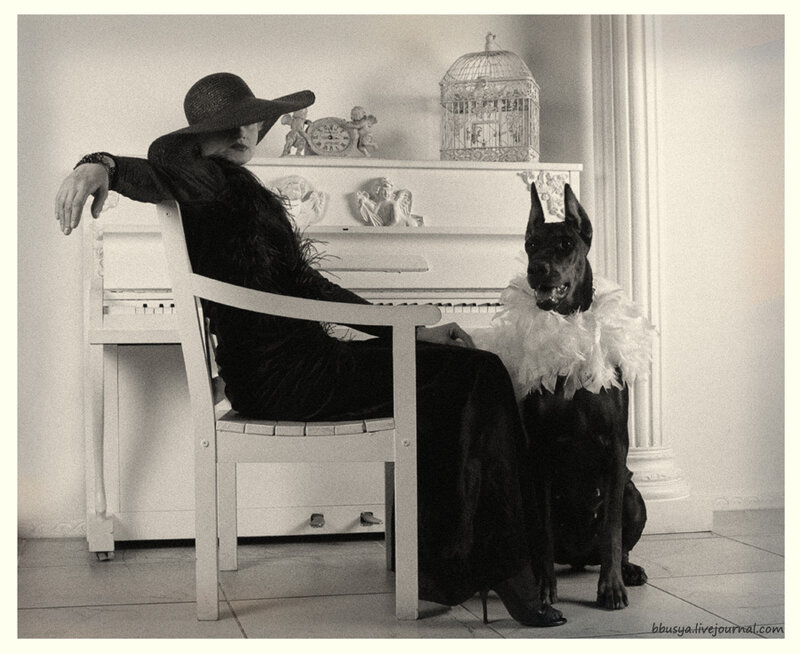 Woman and Dog on Bench