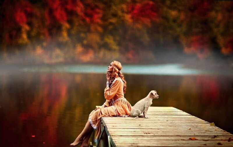 Woman and Dog on Dock