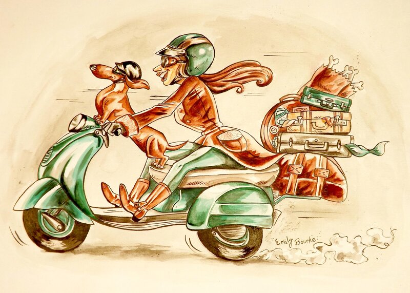 Woman and Dog on Scooter