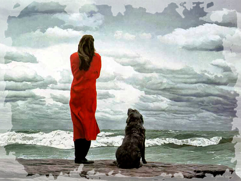 Woman and Dog on Shore