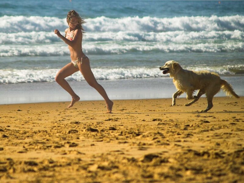 Woman and Dog Running — Brown, Active