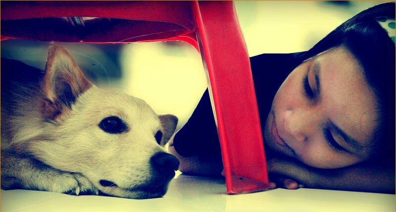 Woman and Dog under Table