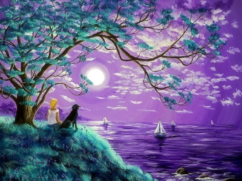 Woman and Dog under Tree