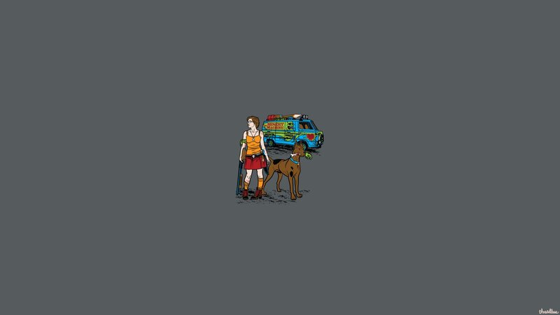 Woman and Dog with Van — Gray, Neutral, Comic