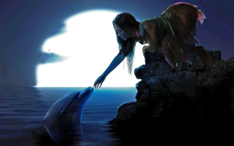 Woman and Dolphin — Blue, Serene