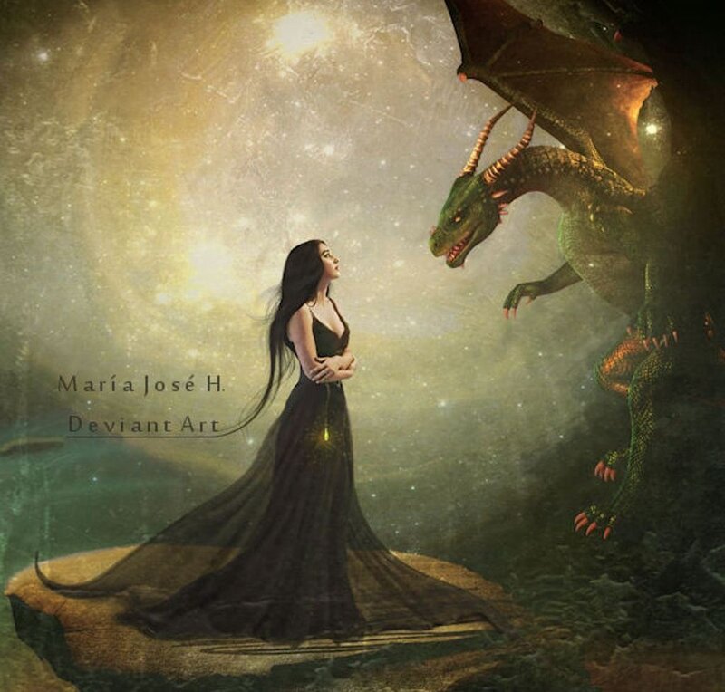 Woman and Dragon — Black