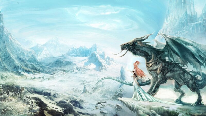 Woman and Dragon — Blue, Serene
