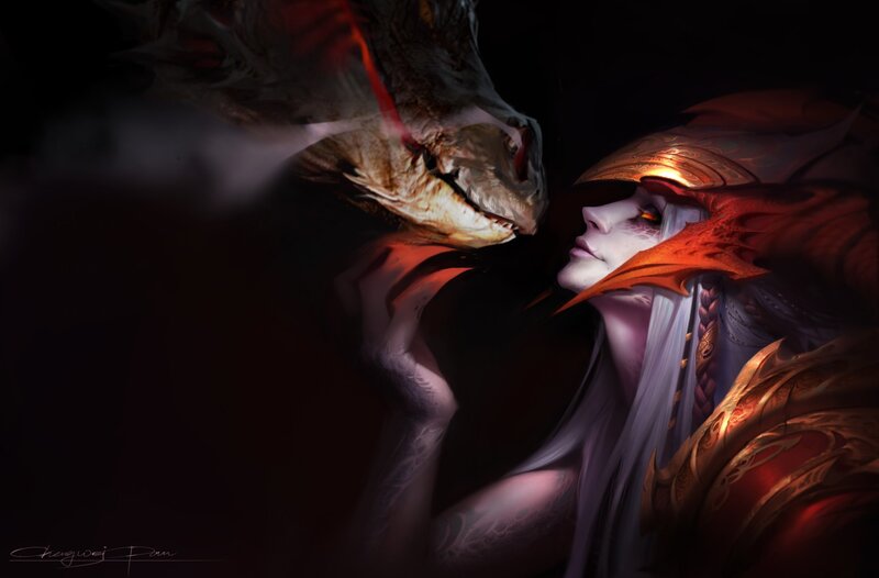 Woman and Dragon Face-to-face