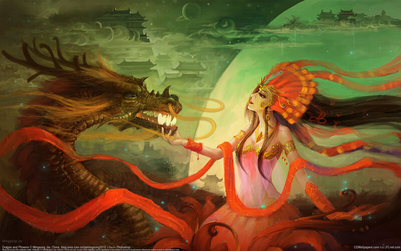 Woman and Dragon — Green