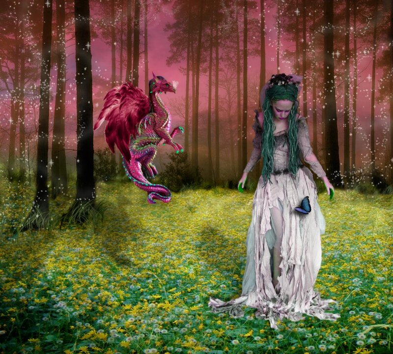 Woman and Dragon in Forest