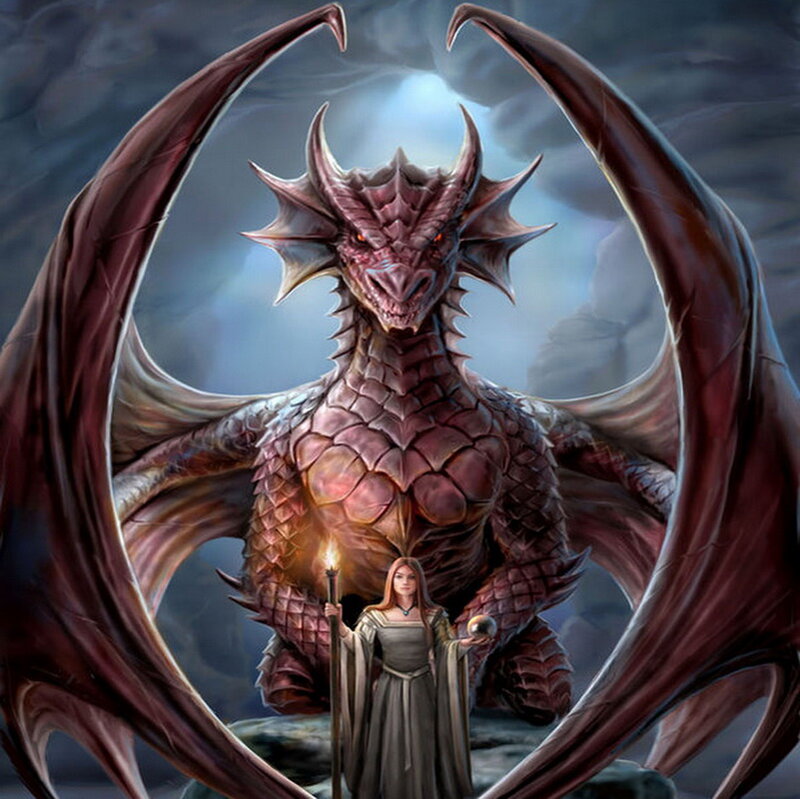 Woman and Dragon — Red