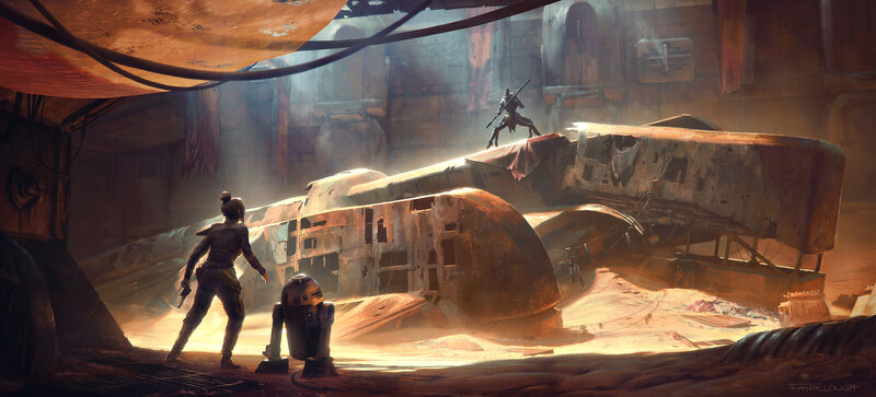 Woman and Droid in Hangar
