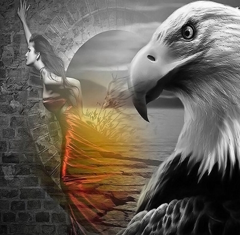 Woman and Eagle — Black