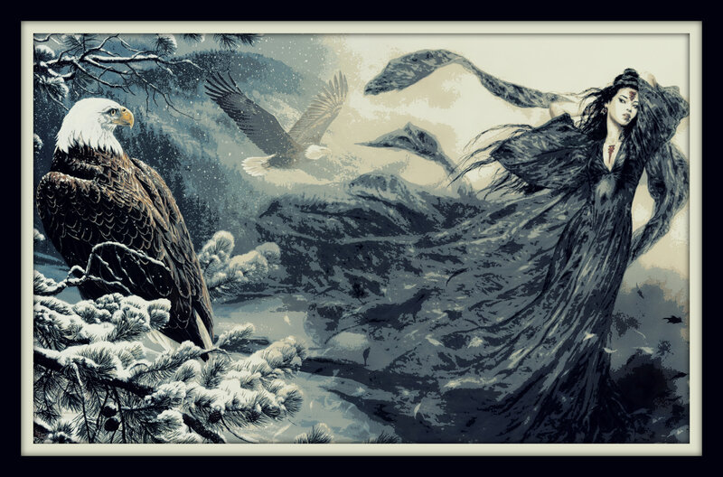 Woman and Eagle in Winter