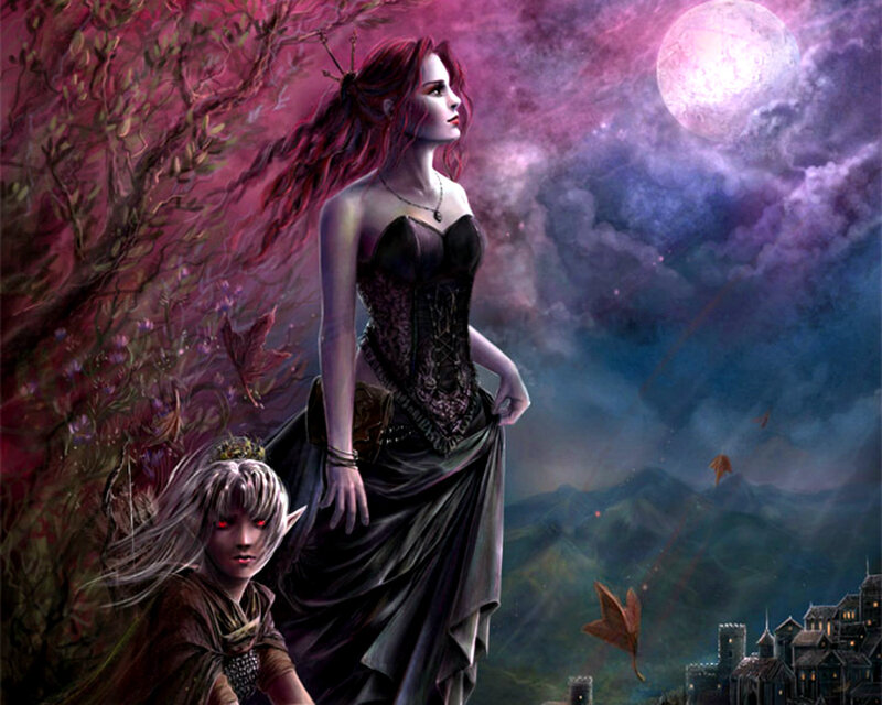 Woman and Elf in Fantasy Scene