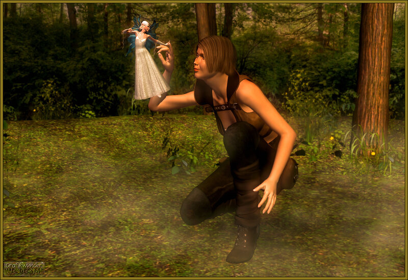 woman and fairy in forest