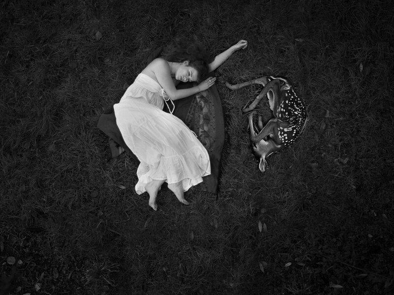 Woman and Fawn Sleeping
