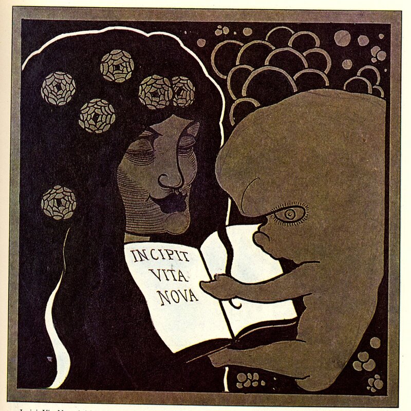 woman and fetus reading book