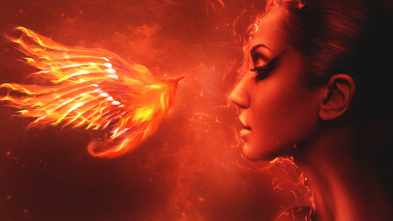 Woman and Firebird — Red