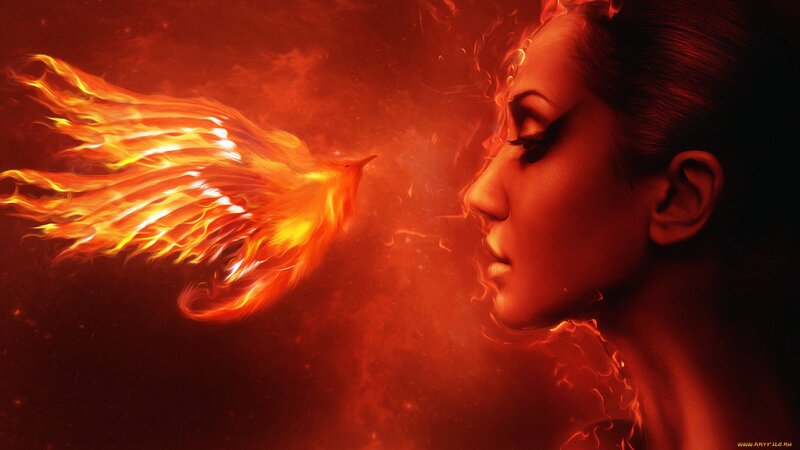 Woman and Flaming Bird