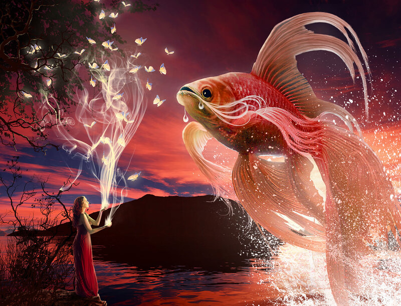 Woman and Giant Fish
