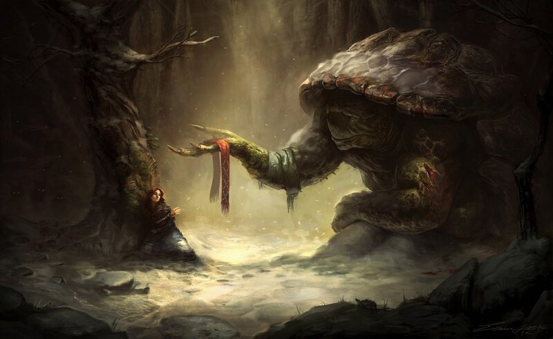 Woman and Giant Turtle — Brown