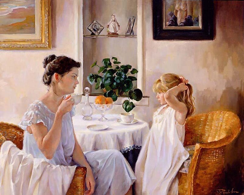 Woman and Girl at Table