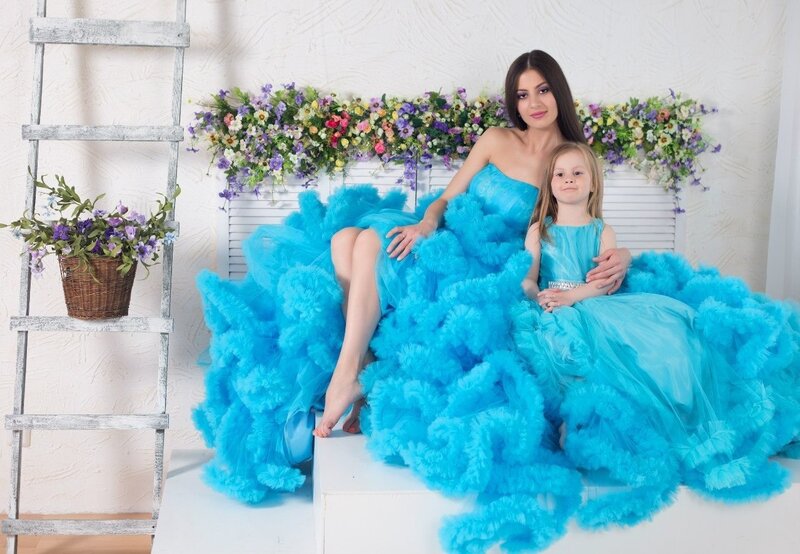 Woman and Girl in Blue Dresses — Serene
