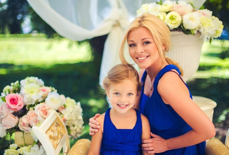 Woman and Girl in Blue Dresses