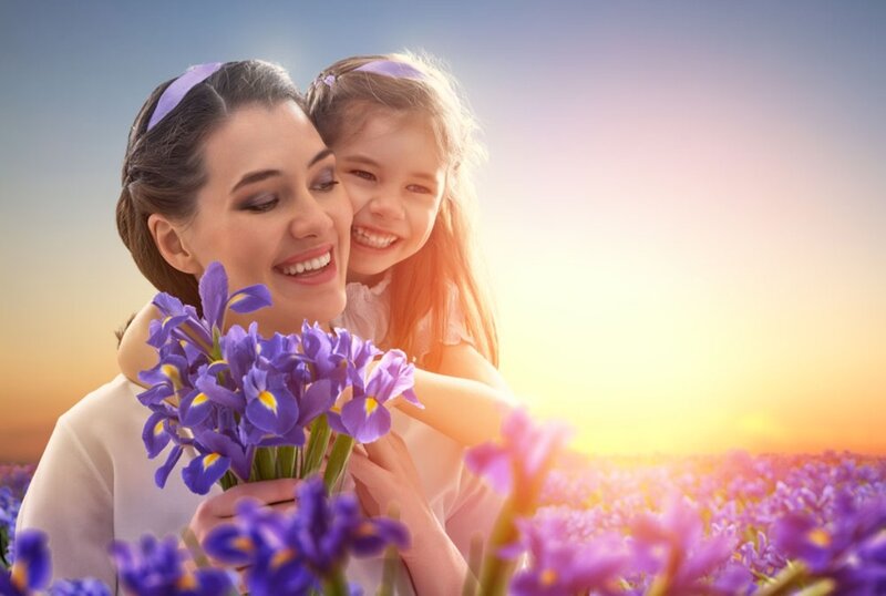 Woman and Girl in Field — Purple