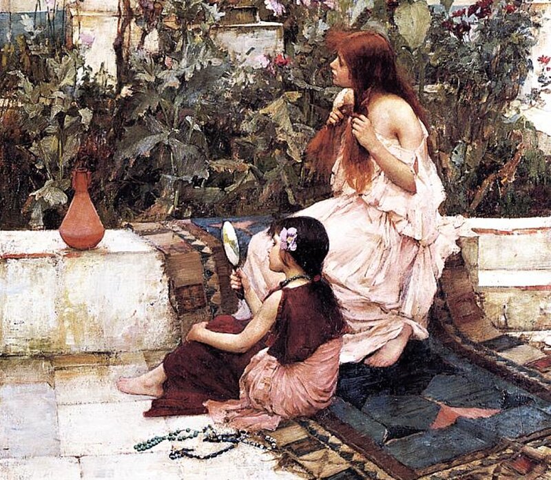 Woman and Girl in Garden — Pink